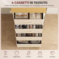 HOMCOM Cassettiera con 4 Cassetti Pieghevoli in Tessuto, Tasche e 2 Ganci, 45x30x94.5 cm, Beige(m-4)