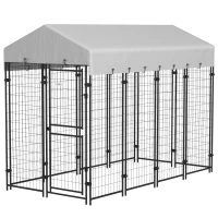 PawHut Chenil d'extérieur enclos 3m² avec auvent imperméable pour grand chien, porte verrouillable 239L x 121l x 183H cm(m-12)