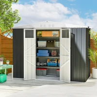 Outsunny 8 x 4 ft Metal Garden Shed, Garden Storage Shed with Window, 4 Vents and Lockable Door, Waterproof Galvanised Steel Tool Storage Cabinet, Dark Grey(m-2)