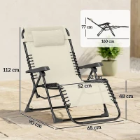 Outsunny Lot de 2 bain de soleil, chaise longue pliante inclinable avec appuie-tête en textilène, 90 x 65 x 112 cm, beige(m-3)
