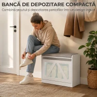 HOMCOM Bancă pantofar cu compartiment rabatabil, 60x30x52 cm, alb(m-5)