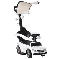 HOMCOM Correpasillo para Niños Mayores de 1 Año Cochecito Automóvil Diseño 3 en 1 Empujador Andador Función de Bocina con Capota Reposapiés Portavasos 84x40x83 cm Blanco(m-11)