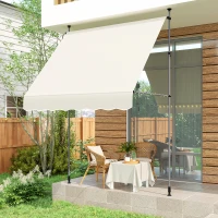 Outsunny Toldo Manual Retráctil 200x120x210-310 cm para Balcón y Terraza con Altura Ajustable con Manivela Crema(m-9)