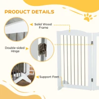 PawHut Foldable Dog Gate, Freestanding Pet Gate, with Two Support Feet, for Staircases, Hallways, Doorways - White(m-6)