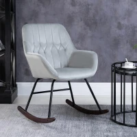 HOMCOM Rocking Chair Reading Accent Armchair with Steel Frame Sponge Padded for Living Room, Dining Room, Office, Balcony, Grey and Black(m-2)