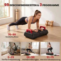 SPORTNOW Cicha płyta wibracyjna z siedziskiem 99 poziomów intensywności 3 programy wstępne regulowana wysokość i odpinane uchwyty(m-5)
