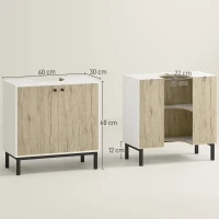 kleankin Meuble sous lavabo moderne piètement en métal double porte 60 x 30 x 60 cm - blanc et couleur bois(m-3)