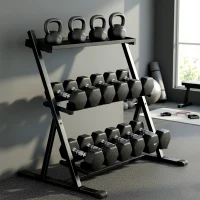 SPORTNOW Support pour haltères à 3 niveaux, support de poids réglable en acier pour haltères, kettlebells, noir(m-8)
