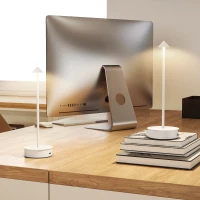 HOMCOM Juego de 2 Lámparas de Mesa LED Recargables con USB y Control Táctil y Luz Regulable Ø10x30 cm Blanco(m-10)