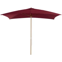 Outsunny Parasol Droit parasol de jardin rectangulaire Bois Polyester Haute densité 3 x 2 m Rouge Bordeaux(m-1)