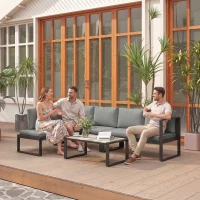 Outsunny Salon de Jardin Extérieur d'Angle 5 Personnes avec 2 Canapés, Chaise Sans Accoudoirs, Table Basse, Gris Foncé(m-9)