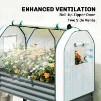 Outsunny Galvanised Raised Planter with Greenhouse Cover, Metal Raised Garden Bed on Legs with Bed Liner and Bottom Shelf(m-5)