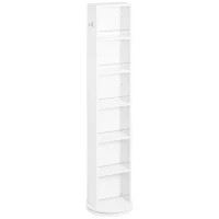 kleankin Armario Alto de Baño Giratorio Columna Auxiliar de Baño de 6 Niveles con Espejo de Cuerpo Entero 36x36x171 cm Blanco(m-11)