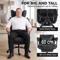 HOMCOM Executive Office Chair, Leathaire Big and Tall Office Chair 180 kg with Wide Seat, Reclining, Lumbar Support, Black(m-4)