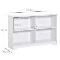 HOMCOM Wooden Cube Bookcase, 2 Tier Open Storage Shelving Unit with 4 Compartments, Freestanding Display Bookshelf for Home Office Living Room Furniture, 118 x 29 x 76cm, White(m-3)