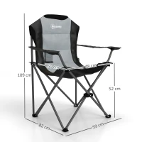 Outsunny Lot de 2 chaise pliante camping rembourrée à dossier haut avec porte-gobelet, charge 120Kg, gris foncé(m-3)