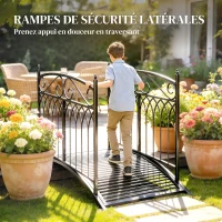 Outsunny Pont de Jardin en Métal Style Baroque Passerelle Décorative avec Garde-Corps 91cm et Charge 100kg Noir(m-6)