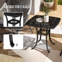 Outsunny Outdoor Garden Table, Cast Aluminium Patio End Table with Umbrella Hole and Anti-slip Foot Pads for Garden, Patio, Balcony, 54 x 54 cm, Black(m-6)