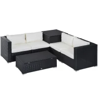 Outsunny 6 Pieces Rattan Garden Furniture Set, 4 Seater Wicker Garden Corner Sofa Set with 2 Storage Tables and Loveseats, Outdoor Conversation Furniture with Cushions for Conservatory, Patio, Black(m-1)