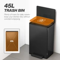 HOMCOM 45L Kitchen Bin, Pedal Bin with Soft-Close and Stay-Open Lid, Removable Inner Bucket, Odor Control for Kitchen, Office(m-4)