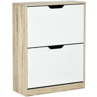 HOMCOM Meuble à chaussures 8 paires, armoire à chaussures étroite, 2 tiroirs rabattables, chêne et blanc(m-12)