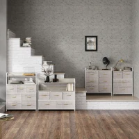 HOMCOM Rustic Chest of Five Fabric Drawers - Natural(m-9)