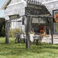 Outsunny 3 x 3 m Retractable Roof Pergola, with Curtains - Light Grey(m-10)