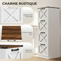 HOMCOM Caisson de Bureau avec 4 Tiroirs, Dossiers Suspendus pour Formats Lettre/A4, Style Rustique, 40x40x131cm, Blanc(m-4)