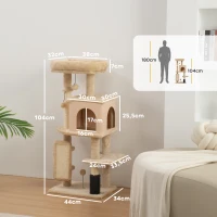PawHut Arbre à Chat, Tour de Jeux, Hauteur de 104 cm, avec Lit, Maison, Brosse de Toilettage, 44l x 34P x 104H cm, Beige(m-3)