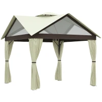 Outsunny Tonnelle de jardin tonnelle barnum double toit avec parois latérales amovibles cadre en acier 3,5 m x 3,5 m beige(m-1)