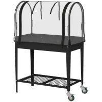Outsunny Jardinière surélevée avec bâche transparente, 2 roulettes et 1 étagère inférieure, dim. 80L x 40l x 120H cm(m-1)