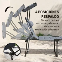 Outsunny Tumbona de Jardín con Toldo Ajustable Respaldo Regulable en 4 Niveles Reposacabezas para Terraza 70x200x45 cm Gris(m-4)