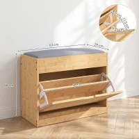 HOMCOM Banco Zapatero Recibidor con Asiento Acolchado Cajón Abatible Puerta de Ratán Estante Ajustable para Entrada Natural(m-3)