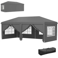 Outsunny Tonnelle de Jardin Barnum Pliant Côtés Amovibles Structure en Acier Renforcée Sac de Transport 3x6m Gris Foncé(m-13)