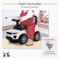 HOMCOM 3-in-1 Ride On Car Foot To Floor Slider Toddler w/ Horn Steering Wheel NO POWER Manual Under Seat Storage Secure Design for 1-3 Year Old White(m-5)
