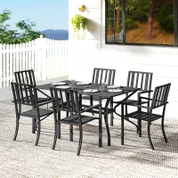 Outsunny 7 Pieces Garden Table and Chairs 6 Seater Outdoor Table and Chairs with Umbrella Hole, for Poolside, Garden, Black(m-10)