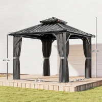 Outsunny Pavillon 3 x 3 m à toit rigide avec cadre en aluminium et toit double en acier galvanisé, gris foncé(m-3)