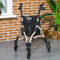HOMCOM 3 Wheel Rollator, Lightweight Aluminium Tri Walker with Adjustable Handle, Storage Bag and Dual Brakes, Folding Mobility Walking Aid for Elderly, Handicapped, 5.3kg, Gold Tone(m-7)