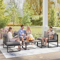 Outsunny Salon de Jardin Extérieur d'Angle 5 Personnes avec 2 Canapés, Chaise Sans Accoudoirs, Table Basse, Gris Foncé(m-7)