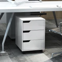 HOMCOM 3 Drawer Mobile File Cabinet, Vertical Filing Cabinet with Wheels for Home Office, White(m-7)