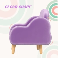 ZONEKIZ Kids Armchair Toddler Sofa Children Chair with Arm Rest, Wooden Frame, Velvet, PP Legs, Cloud Shape, for Ages 1.5-3 Years - Purple(m-4)