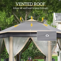 Outsunny Hexagon Pop Up Gazebo Outdoor Patio Gazebo Double Roof Instant Shelter with Netting, 3 x 4m, Khaki(m-5)
