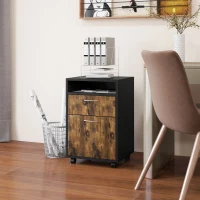 HOMCOM 60cm Filing Cabinet with Drawer, Open Shelf, Metal Handles and 4 Wheels, Office Home Organiser Mobile Printer, Rustic Brown(m-9)
