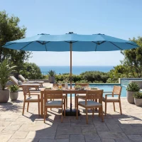 Outsunny Parasol de jardin double 5 x 3 m parasol de jardin extérieur avec base incluse, manivelle, protection UV, bleu(m-2)