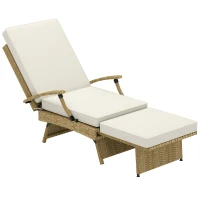 Outsunny 80° Reclining Rattan Lounger - White/Beige(m-1)