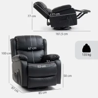 HOMCOM Poltrona Relax Reclinabile con 8 Punti Massaggianti, Riscaldanti e Poggiapiedi, 87x97X100 cm, Nero(m-3)