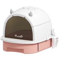 PawHut Lettiera per Gatti Chiusa con Vassoio Estraibile, Paletta e Filtro ai Carboni Attivi, Rosa(m-1)