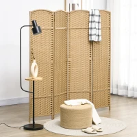 HOMCOM Paravent interieur en bois 4 panneaux 160 x 170 cm séparateur de pièce pliable pour salon, chambre à coucher, naturel(m-2)