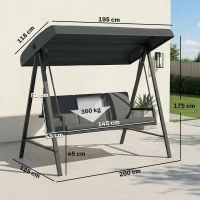 Outsunny Three-Seat Garden Swing Chair, with Adjustable Canopy - Dark Grey(m-4)