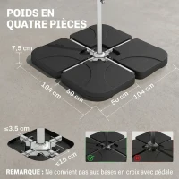 Outsunny Lot de 4 dalles de parasol Poids de lestage carré pour parasols déportés pieds croix dim. chaque dalle Noir(m-3)